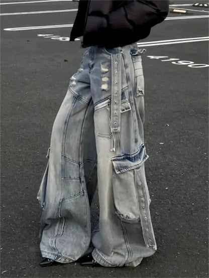 Black Jeans Women American Style Y2K 90S Vintage High Waisted Jean Straight Trouser Streetwear Casual Loose Wide Leg Denim Pants