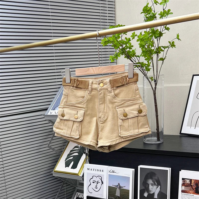 American Retro Workwear Denim orts Women Summer New Hot Pants High Waist Small Size Straight Leg Wide Leg Pants