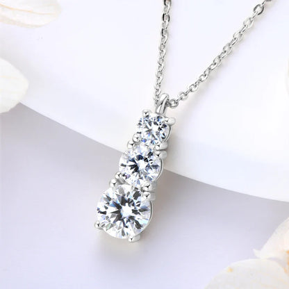 Certified D Color Three Stone Moissanite Pendant Necklace Collar Plata 925 Sterling Silver Necklaces for Women Jewelry