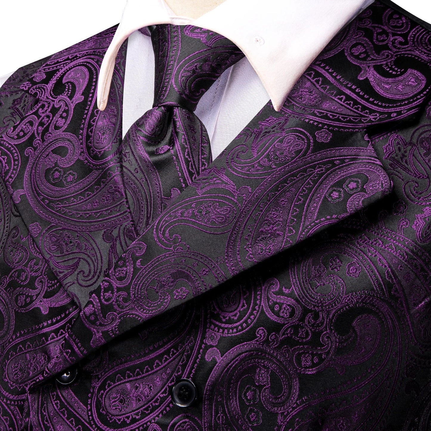 Dark Purple Men Vest Elegant Silk Paisley Jacquard Waistcoat Jacket NeckTie Hanky Cufflinks for Men Business Party Hi-Tie