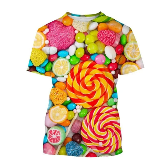 Summer Funny T-Shirts Lollipop Candy 3D Print Streetwear Men Women Casual Oversized Short Sleeve T Shirt Male Tees Tops Clothing