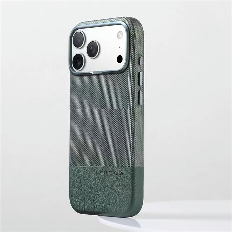 For Magsafe Fine Grained Leather Case For iPhone 17 Pro Max Ari 16 15 14 13 Metal Lens Frame Wireless Charge Accessories Cover