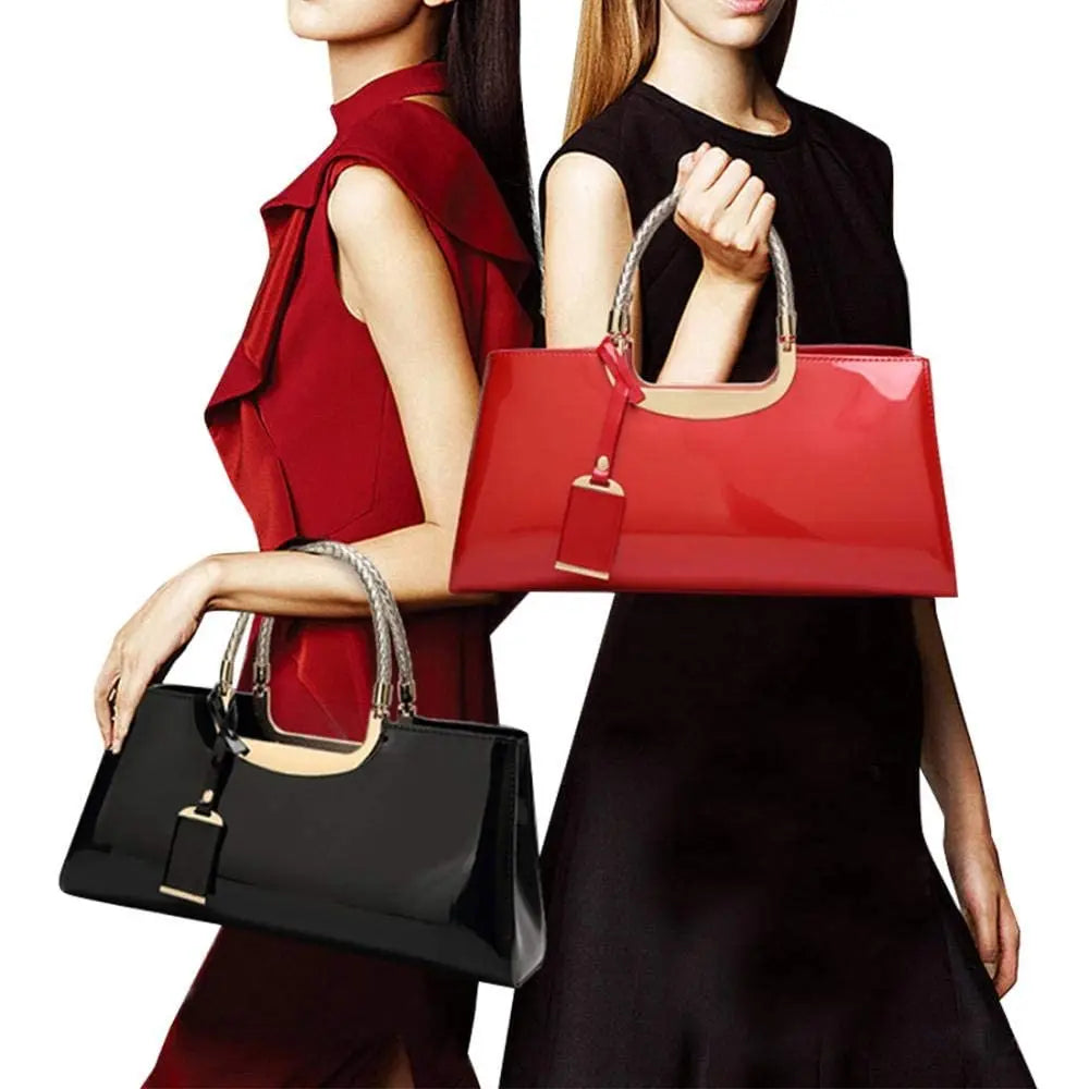 Elegant ladies' evening handbag - shoulder bag, patent leather glossy leather PU leather crossbody bag