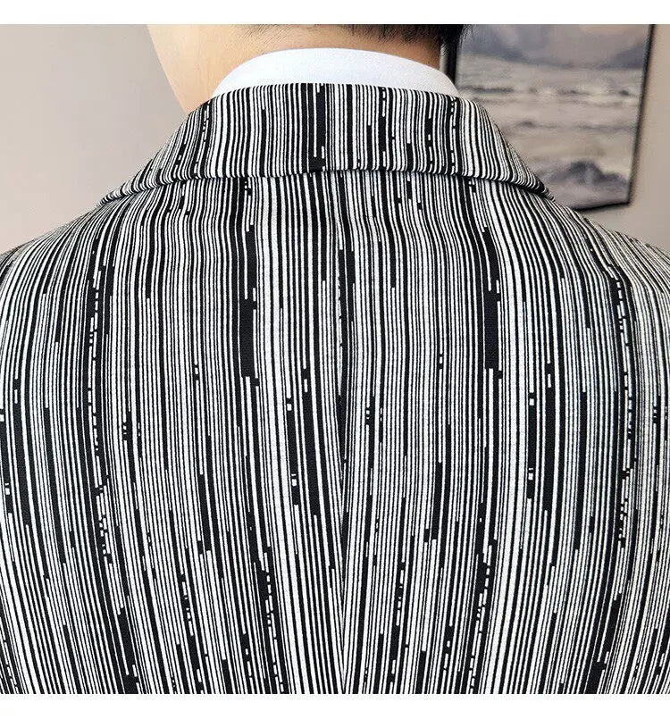 Fashion Meteor Line Checkered Elegant Suit Jacket Men Fashion De Luxe Business Slim Fit Single Breasted Social Party Dress Coats