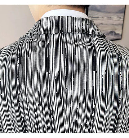 Fashion Meteor Line Checkered Elegant Suit Jacket Men Fashion De Luxe Business Slim Fit Single Breasted Social Party Dress Coats