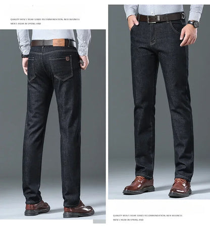 Winter Men's Fleece Thick Sherpa Jeans Business Casual Velvet Straight Denim Pants Male Wool Plush Classic Stretch Trousers