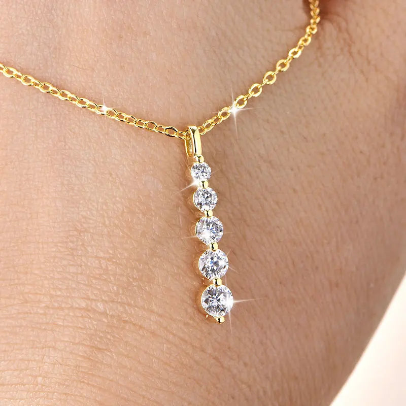 GRA Certified D VVS1 Full Moissanite Diamond 5-Stone Pendant Necklace for Women Girls Chain Neck Jewelry Gifts Collares