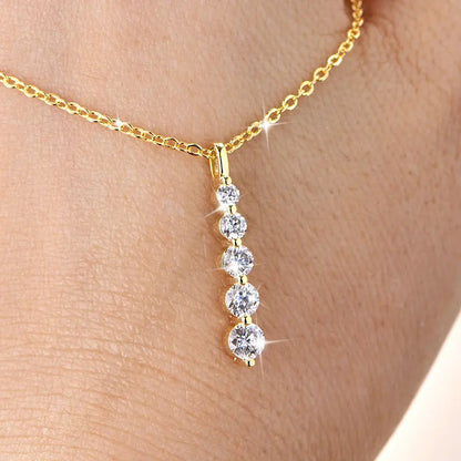 GRA Certified D VVS1 Full Moissanite Diamond 5-Stone Pendant Necklace for Women Girls Chain Neck Jewelry Gifts Collares