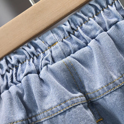 Summer Baby and Boys Cotton 3D Printed Lace Up Top t-Shirt+Denim Shorts Pant Set School Kids 2PCS Tracksuit Child Outfits 1-12Yr