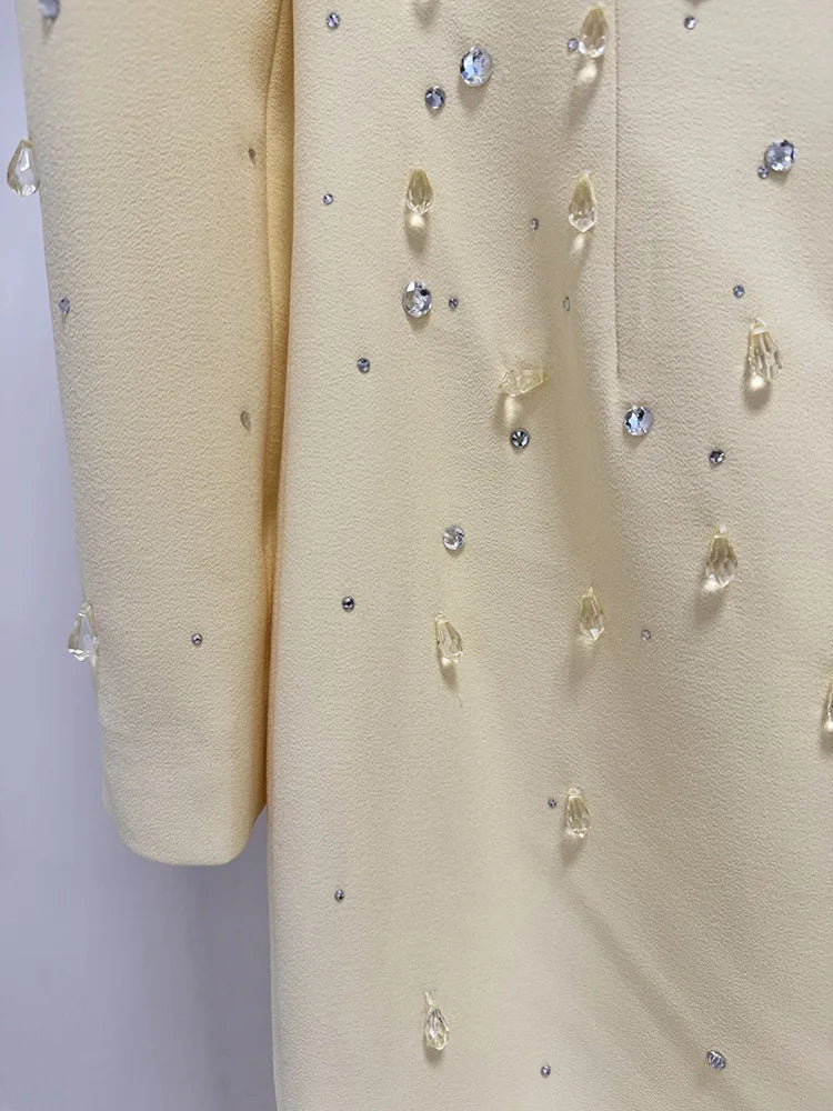 HIGH QUALITY Newest Fashion 2026 Designer Vestido Women's Square Collar Beading Diamonds Long Sleeve Maxi Dress