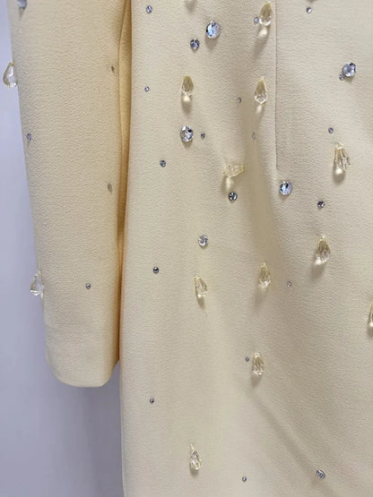 HIGH QUALITY Newest Fashion 2026 Designer Vestido Women's Square Collar Beading Diamonds Long Sleeve Maxi Dress