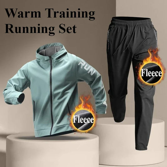 Fleece Warm Running Sportswear Set Men's Autumn and Winter Fitness Wear Fast Dry Clothes Training Morning Run Outdoor Cycling