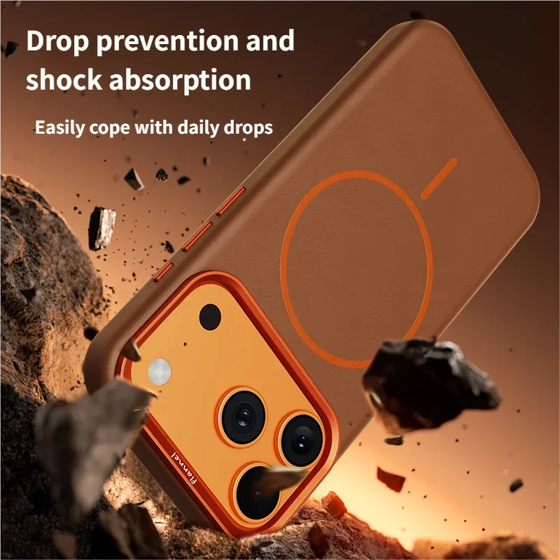 High-End Elephant Leather Texture Magnetic Phone Case for IPhone 17 Pro Max Air for Magsafe Wireless Charging Full Protect Cover