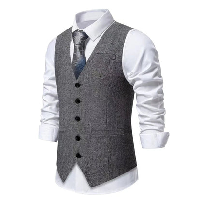 Dark Gray Herringbone Tweed Suit Vest for Men,business Casual Retro Single-breasted Herringbone Pattern Men's Waistcoat Eur Size