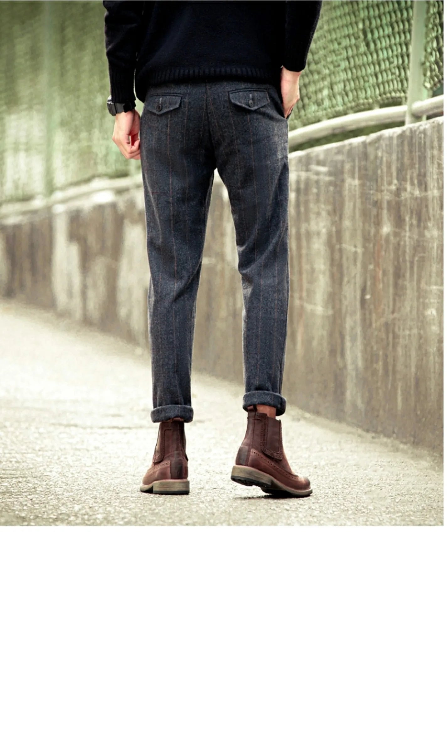 Retro British Wool Herringbone Casual Pants for Men, Thick Loose Plaid Pants for Autumn and Winter, Large Size Woolen Pants