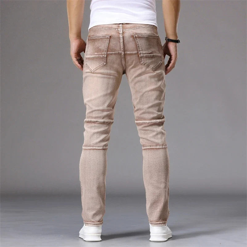 Men's Patchwork Skinny Ripped Jeans Fashion Trousers Elastic Slim Hole Biker Denim Pants Hip-hop Rock American Streetwear