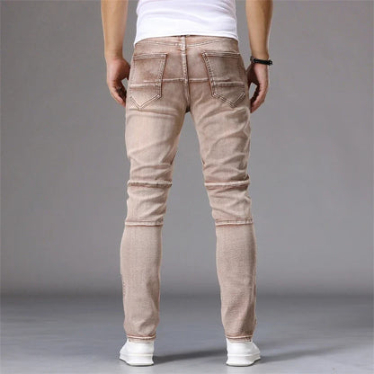 Men's Patchwork Skinny Ripped Jeans Fashion Trousers Elastic Slim Hole Biker Denim Pants Hip-hop Rock American Streetwear