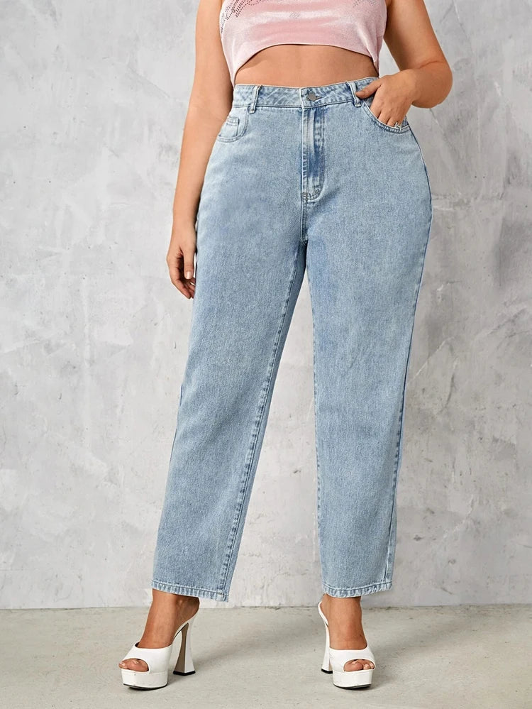 Plus Size Women Jeans Autumn Dark Blue 175cm Tall Stretchy and Loose Washing Straight 6XL 100Kgs Curve Lady Thin Lady Denim Pant