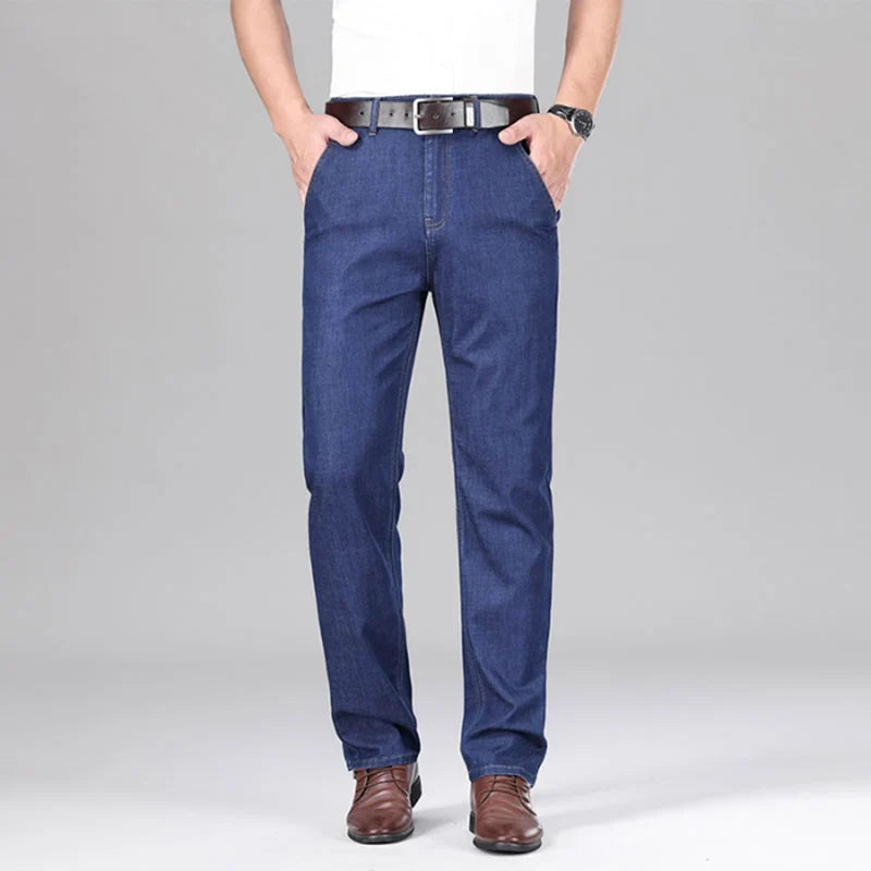 New Lyocell Fabric Jeans Men Summer Thin Business Straight Leg Loose Trousers Men's Casual Long Pants Large Size
