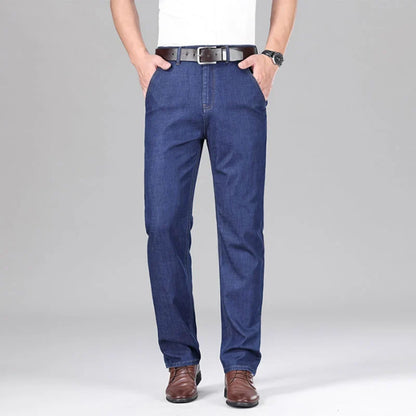 New Lyocell Fabric Jeans Men Summer Thin Business Straight Leg Loose Trousers Men's Casual Long Pants Large Size