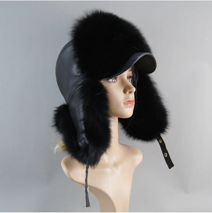 100% Real Fox Fur Hat Women's Russian Ushanka Aviator Trapper Snow Skiing Hat Caps Earflap Winter Raccoon Fur Bomber Hat