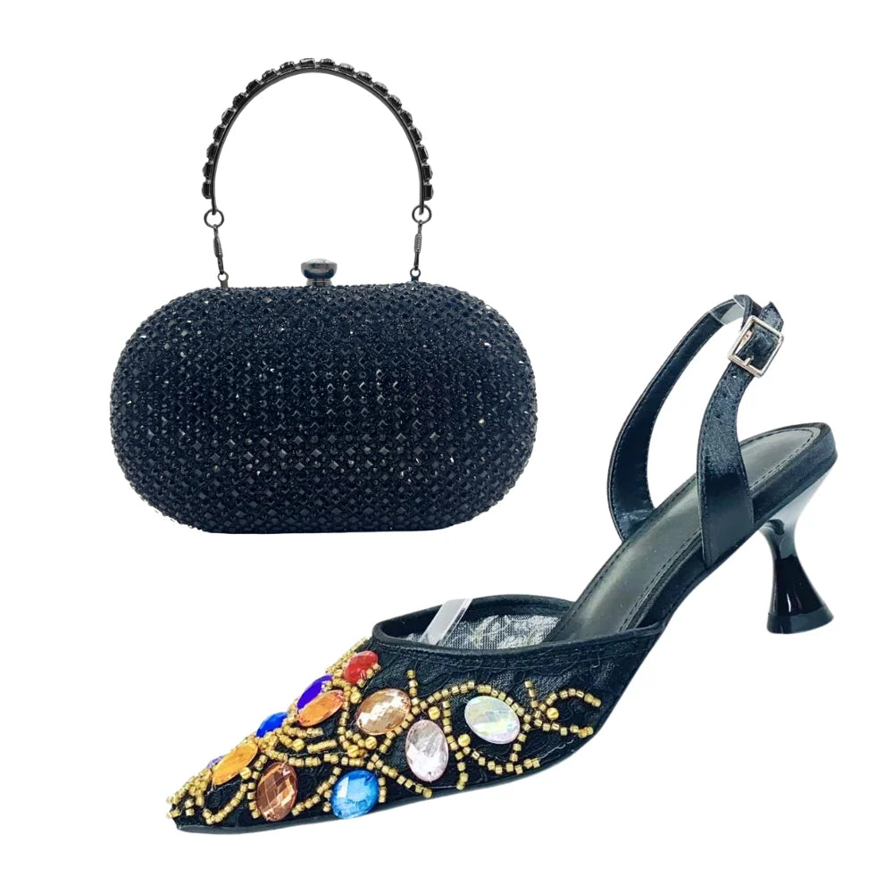 Women's Clutch Bag and Shoes Fairy Diamond High Heels Stylish Dress Shoes Pointed Toe Stiletto Heels Elegant Party Wedding Shoes