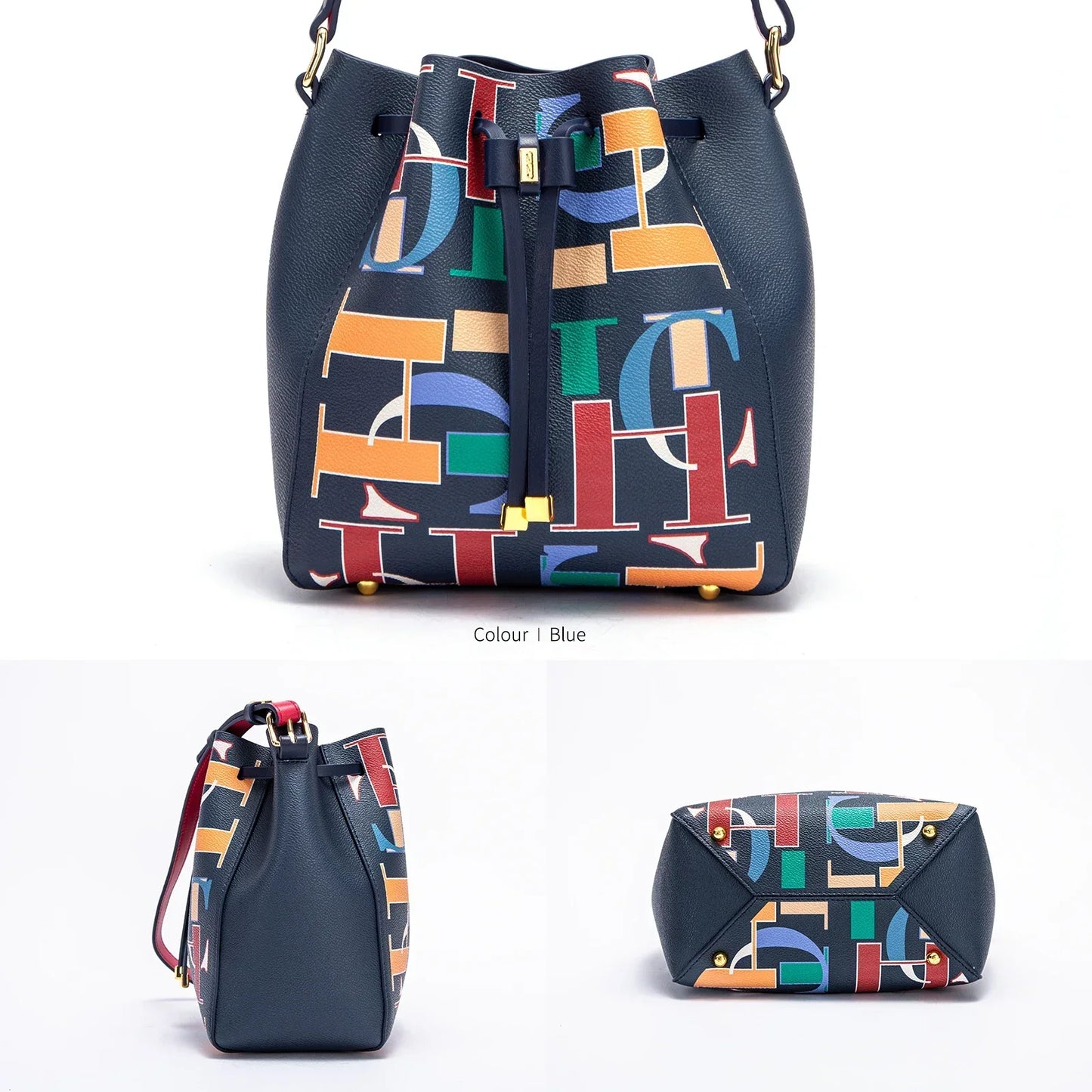 Seasonal New Arrival Fashionable Classic Women's Bucket Bag Color-Blocked Letter Print Design Women's New Shoulder Bag