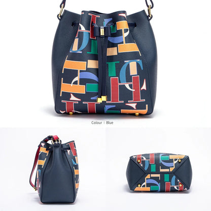 Seasonal New Arrival Fashionable Classic Women's Bucket Bag Color-Blocked Letter Print Design Women's New Shoulder Bag