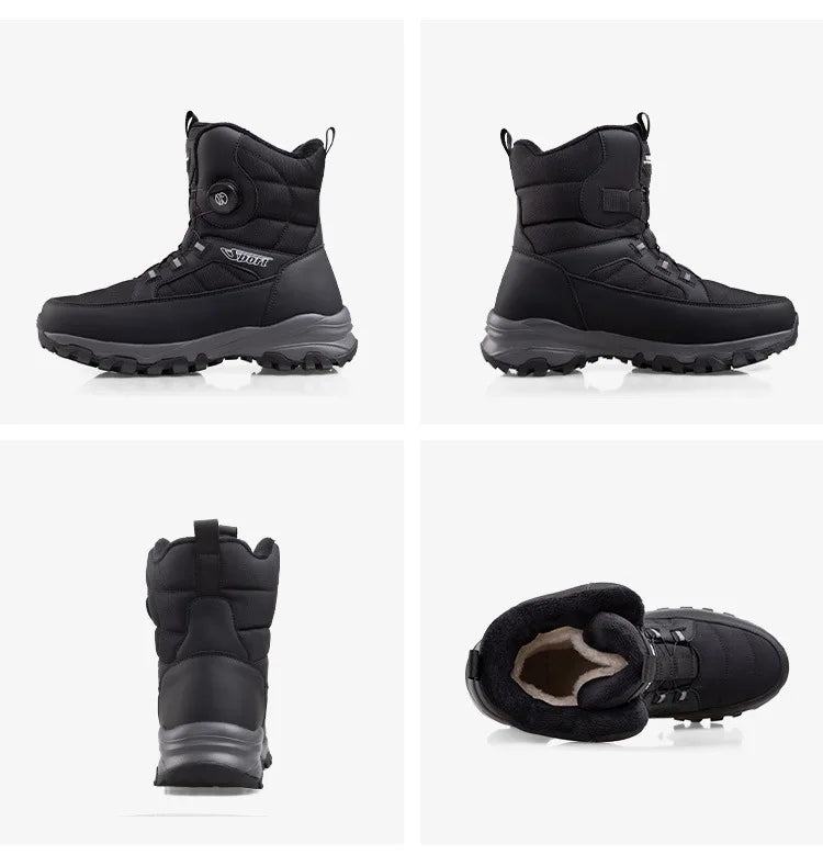 Rotating Button Men's Snow Boots Warm Plush Winter Boots Men Outdoors Cotton Shoes Wear resistant Mid-Calf Boots Platform Shoes