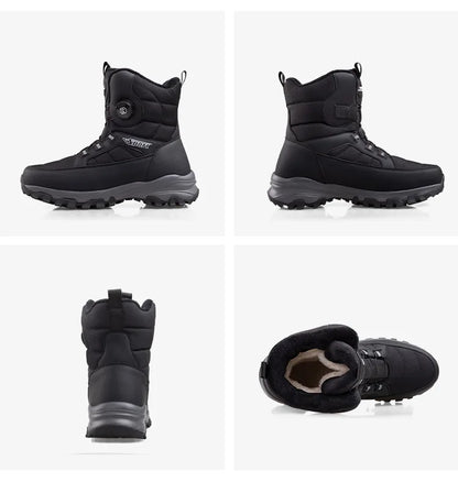 Rotating Button Men's Snow Boots Warm Plush Winter Boots Men Outdoors Cotton Shoes Wear resistant Mid-Calf Boots Platform Shoes