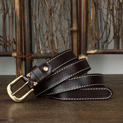 2.4CM Ladies Pure Cowhide High Quality Genuine Leather Thin Belts for Women Copper Buckle Jeans Cowboy Korean Version Female