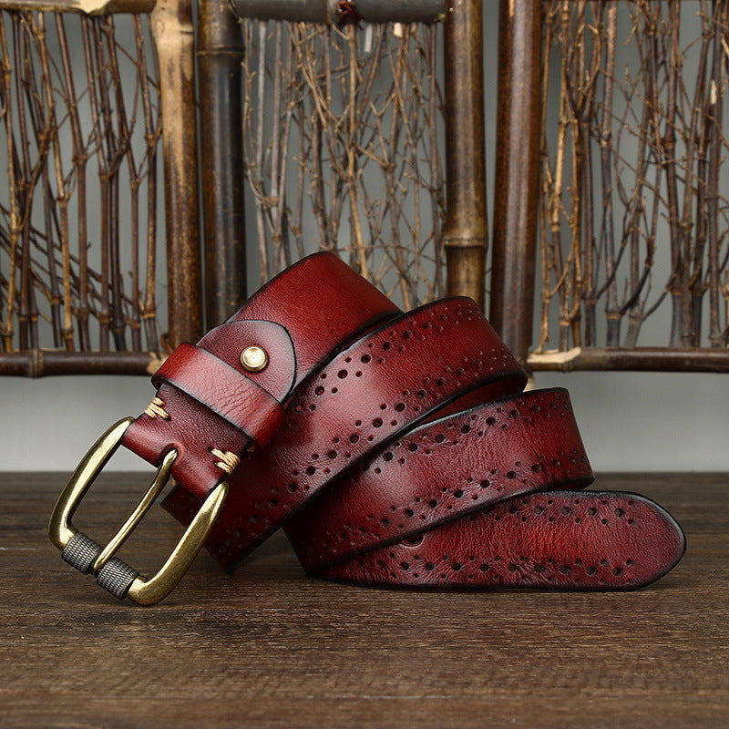 2024 Fashion Men's Belt  Genuine Leather Pure Cowhide Pin Buckle Vintage Belt for Trap Male Jeans for Man Luxury Designer