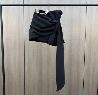 2026 Spring and Summer Design Sense Niche French Temperament Pleated Bow Streamer Hip Skirt for Women Ladies