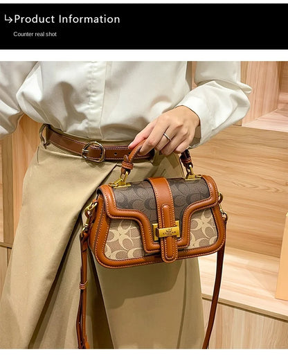 Light luxury niche design contrasting color saddle bag 2025 new high-end handbag versatile single shoulder crossbody bag