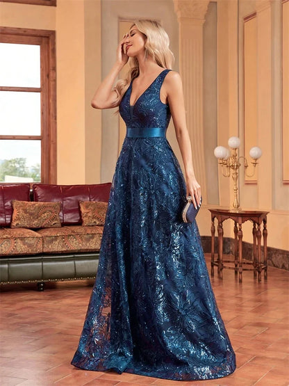 Luxury Sexy V-Neck Sequins Formal Evening Dress Long 2025 Women Elegant V-back Wedding Party Long Prom Cocktail Graduation Gown