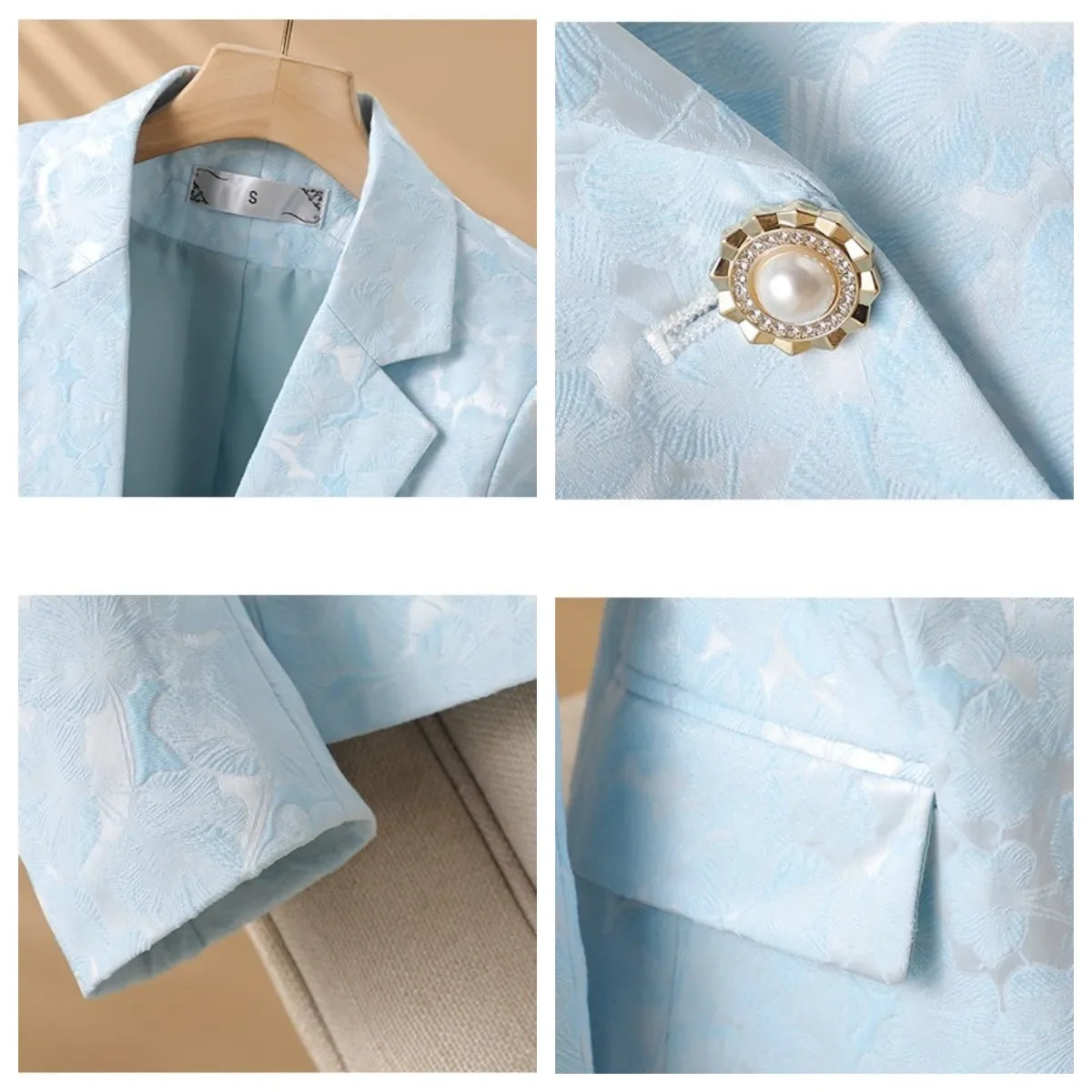 Women Blazer Office Lady 2024 Elegant Slim Notched Women Blazers Jackets Button Long Sleeve Decorative Pattern Female Suit Coat