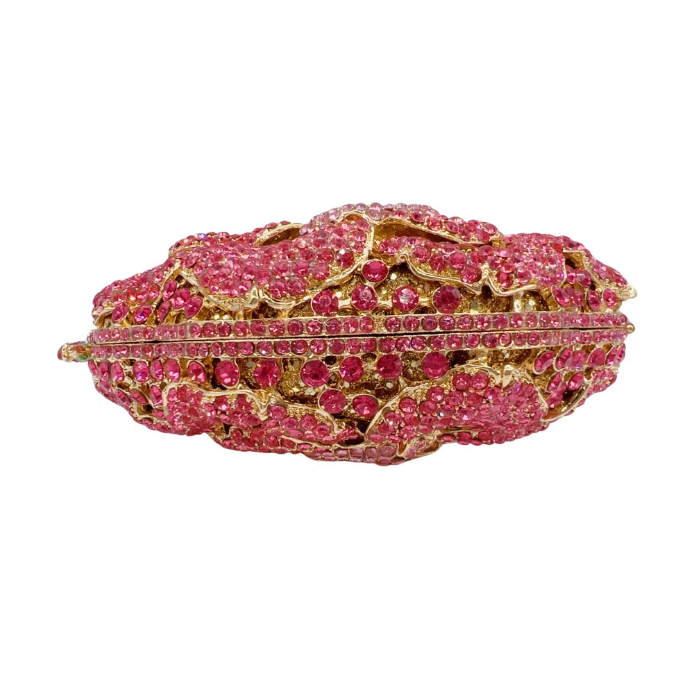 Luxury Rose Shape Diamond Rhinestone Clutch Bag Hollow Metal Banquet Wedding Handbag Women Evening Bag