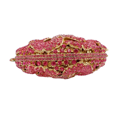 Luxury Rose Shape Diamond Rhinestone Clutch Bag Hollow Metal Banquet Wedding Handbag Women Evening Bag