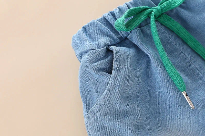 New Summer Suits for Baby Cartoon Print Kids Short Sleeve Letter Polo Shirts +denim Shorts Toddler Boy Casual Clothing Outfits