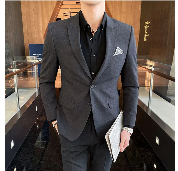 2025 Slim Fit Three-Piece Business Suit Set High-End Korean Style Wedding Groom Party Dress Suit Vest Trousers M-4XL
