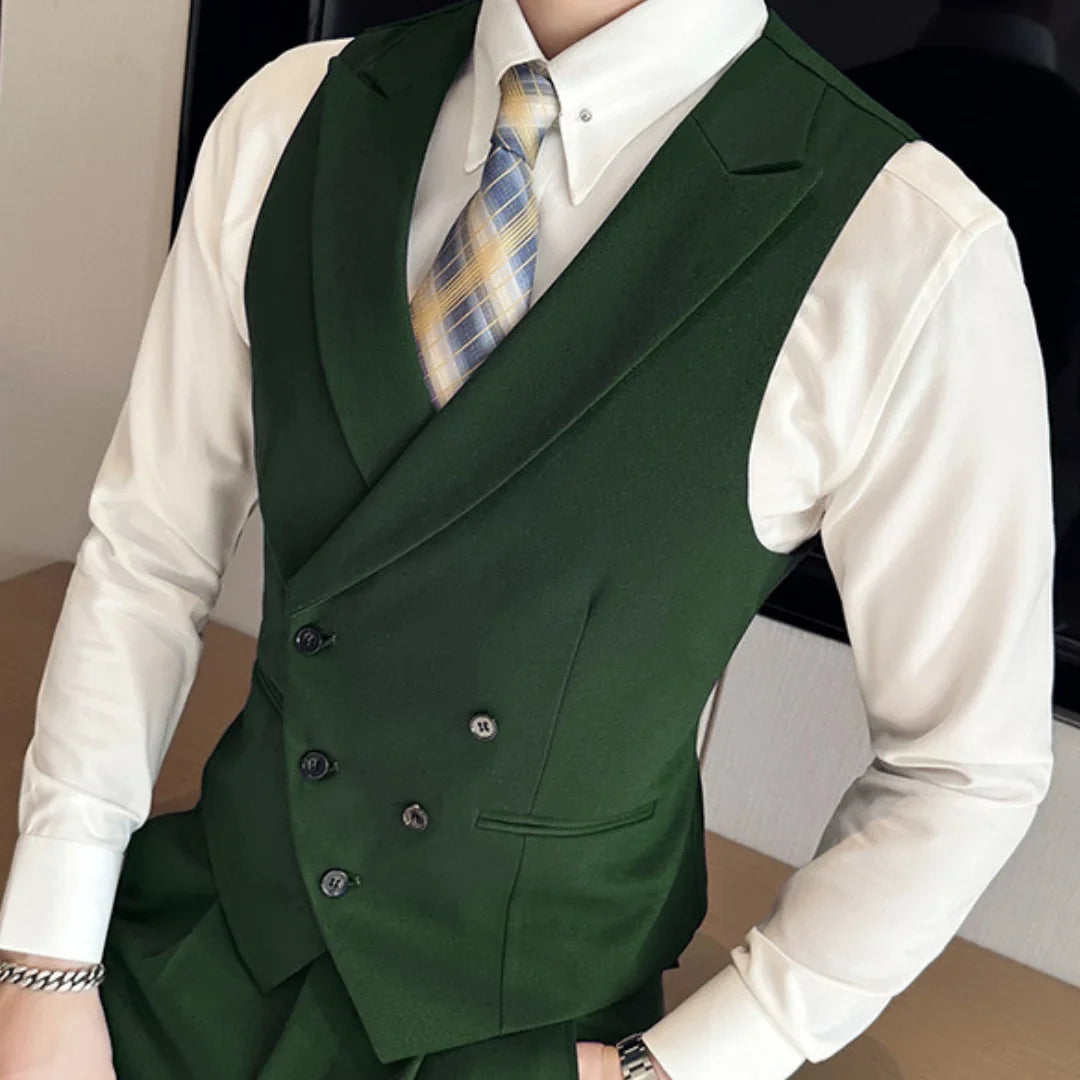Men Vest Black With Lapel Solid Double Button Waistcoat For Wedding Groom Banquet Business Casual Work Daily Men Suit Vest