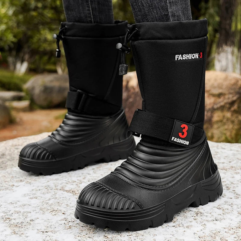 Men's New Snow Boots for Autumn and Winter, Fleece-Lined and Thickened, Cold-Proof, Outdoor Warm, Waterproof, Anti-Skiing, Hiking Boots