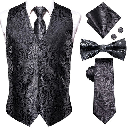 Luxury Silk Mens Vests Rose Gold Pink Striped Waistcoat Necktie Bowtie Hanky Cufflinks Set Waist Jacket For Men Wedding