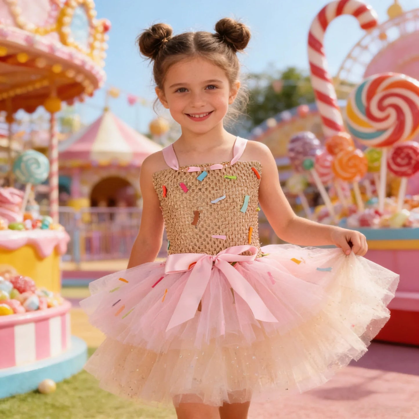 Sweet Ice Cream Candy-Themed Girls Dress for Kids Birthday Carnival Party Rainbow Tutu Children's Costume Wedding Outfits