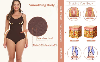 Women Seam-free Sleeveless V-Neck Bodysuit Shapewear Tummy Control Body Shaper Tank Top Red Blue