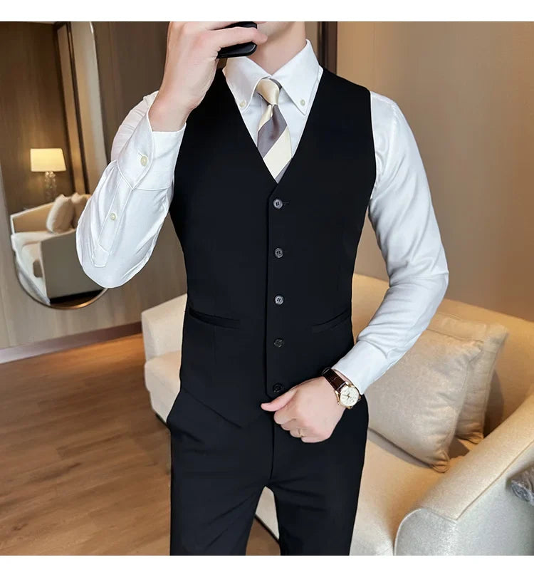( Vest + Pants) Men Luxury High Quality Business Suit Vest 2 pieces Formal Groom Wedding Dress Vest Set Fashion Club Clothing