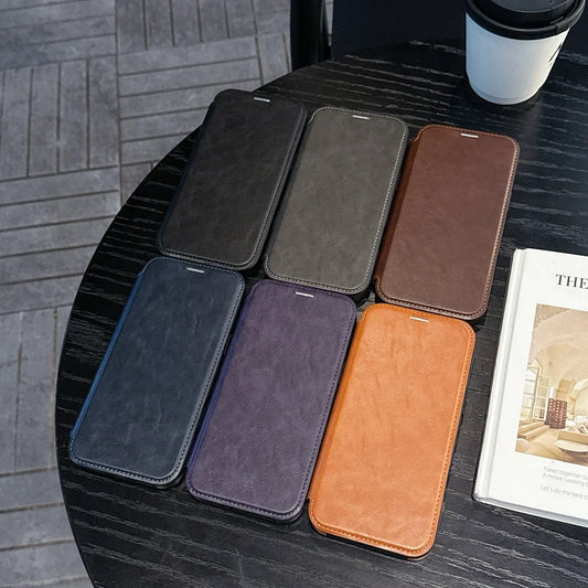 Leather Magsafe Flip Case for iPhone 17 Air 16 Promax 15 Plus 14 Pro max 13 PM 12 16e iphone16 Card Slots Magnetic Phone Cover