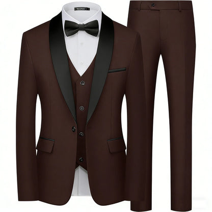 Men's 3 Pieces Shawl Collar Suits Blazer Vest Pants Slim Fit Tuxedo Suit Set One Button Formal  Jacket for Wedding Prom Party