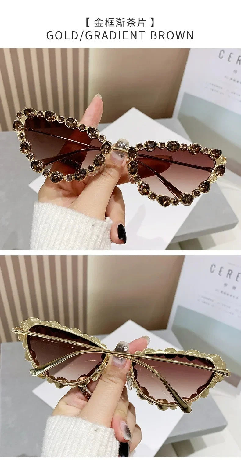 Luxury Crystal Women Cat Eye Sunglasses Female Diamond Trending Metal Frame Sun Glasses Driving Eyeglasses Uv400 Gafas De Sol