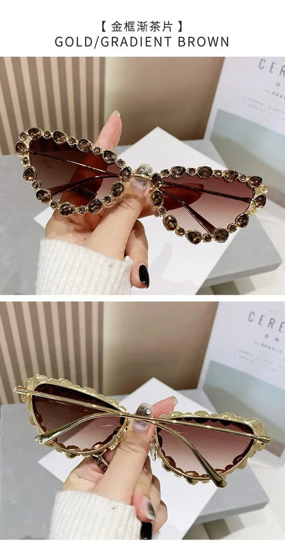 Luxury Crystal Women Cat Eye Sunglasses Female Diamond Trending Metal Frame Sun Glasses Driving Eyeglasses Uv400 Gafas De Sol